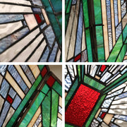 Chloe Lighting Mission Copper-Foiled Black Fireplace Screen, Handcrafted Stained Glass 3-Panel Folding Fire Screen