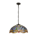 Dragonfly Style Ceiling Pendant – Tiffany Stained Glass Shade with 2 Light Fixture for Dining Room 16"W by Chloe Lighting