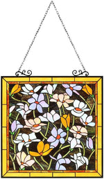 Chloe Lighting CH8P010PF24-SQR Plumeria Floral Tiffany-Style Stained Glass Vertical Hanging Window Panel 25" Tall