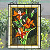 Chloe Lighting CH8P031OF23-VRT Orange Lily Floral Stained Glass Vertical Hanging Window Panel 24" Tall