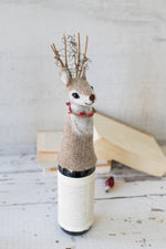 Kalalou Felt Deer Christmas Wine Topper – Handmade Holiday Bottle Decoration (Set of 6)