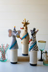 Set of Three Felt Party Animal Bottle Toppers – 10" Tall Wine Décor