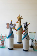 Fun Felt Animal Bottle Toppers – 10" Tall Wine Accessories 2x Set of 3 by Kalalou