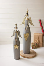 Kalalou Set of Two Gold & Grey Christmas Angels Holding Heart & Star – Holiday Decor