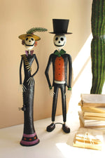 Kalalou Halloween Day of the Dead Skeleton Couple Figurines – Painted Metal Decor (Set of 2)