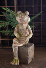 Frog on Stone Block Garden Statue 21"H – Rustic Textured Resin Outdoor Decor by Kalalou