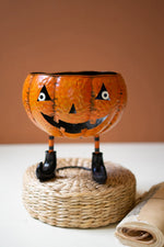 Painted Metal Jack-O-Lantern Candy Bowl – 11"Tall Halloween Decor by Kalalou
