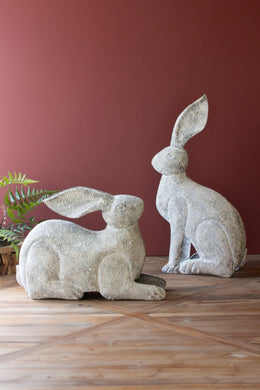 Set of 2 Grey Metal Rabbits