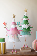 Kalalou Set of Two Painted Metal Dancing Christmas Trees – Holiday Decor