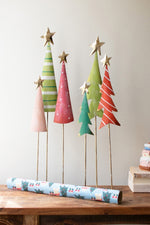 Kalalou Hand-Painted Metal Christmas Tree Trio Figurines – Set of 2