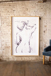 Oversized framed nude figure print