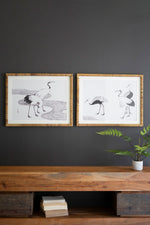 Framed Wall Art, Shore Bird Prints Under Glass 21.5"H – Rattan Wrapped Frame Set of Two by Kalalou