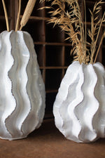 Ceramic Ruffle Vase 14.5"H – Large, White Decorative Vase by Kalalou