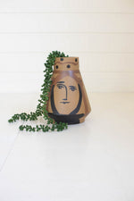 Ceramic Conical Face Vase – 10.5"H Brown Glazed Urban Decor By Kalalou