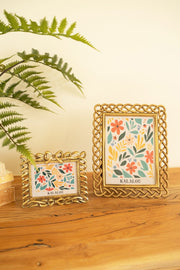 Metal Picture Frame – 10 Inch Height – Woven Detail, Holds 5x7 Photo