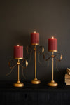 Set of Three Antique Brass Pillar Candle Stands – Bow Detail