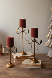 Brass Candle Stands with Bow Accent – Vintage Candle Decor