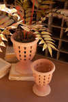Set of 2 Concrete Perforated Urns 12"H – Terracotta-Finish Decorative Pot Covers by Kalalou