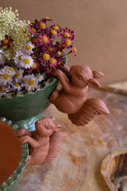 Set of 2 Resin Squirrel Pot Hangers in Terracotta Finish – 4 Sets, Playful Hanging Garden Décor by Kalalou
