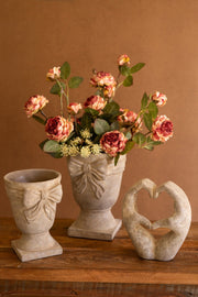 Set of Two Concrete Urns with Bow Detail – Grey Distressed Finish for Patio & Home Décor by Kalalou