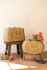 Woven Vine Storage Baskets Hinged Handle Design Set of 2 – 10" Tall by Kalalou