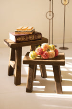 Wood Accent Stools Set of 2 Rectangle Shape 15" Tall by Kalalou