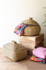 Set of 2 Woven Vine Baskets with Lids for Home Storage 11" Tall by Kalalou
