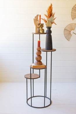 Four Level Wood and Metal Round Stand