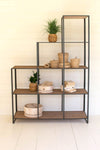 Stair step wood and metal shelving unit
