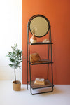 Leaning mirror with shelves