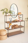 Modern Wood and Metal Shelves with Mirror Accent
