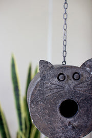 Painted Metal Cat Face Birdhouse – Hanging 11″ H, Grey Textured Décor by Kalalou