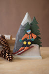Hand-Painted Wooden Skiing Scene – Winter Holiday Figurine