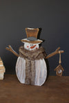 Rustic Painted Snowman with Faux Fur Scarf Christmas Table Décor 17.5"H