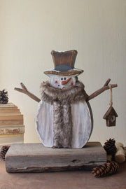 Winter Wood Snowman Duo with Jute and Faux Fur Accents