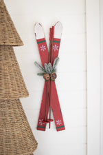 Handcrafted Red Wooden Skis – Christmas Wall or Mantel Decor – 30" Tall Set of 2 by Kalalou