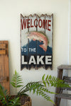 Rustic “Welcome to the Lake” Wooden Wall Sign with Trout by Kalalou