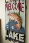 Rustic Lake Sign Set with Trout 12"H × 18"W