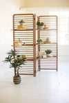 Folding wooden screen with shelves