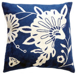 Indoor Square Cushion Blue and White Floral Crewel Cotton Decorative Pillow 20" W x 20" H By Auskin