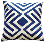 Square Cushion Blue and White Crewel Cotton Geometric Indoor Accent Pillow 20" W x 20" H By Auskin