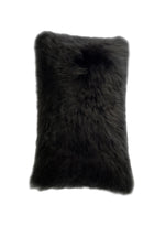 Luxury Longwool Sheepskin Lumbar Cushion 11" x 22" Black Accent Pillow By Auskin