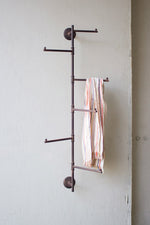 35.6 Inch Set of 2 Wall Swivel Coat Racks – Rustic Brown Metal by Kalalou