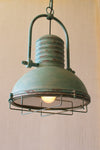 Turquoise Industrial Pendant Lamp – Glass Shade and Metal Cage – by Kalalou
