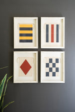 Wall Art, Framed Canvas Nautical Flags Under Glass - Set of 4 Coastal Prints, 24"H by Kalalou