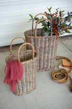Wicker Storage Baskets – Set of Two Tall Oval Decorative Pieces by Kalalou