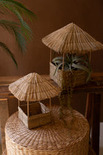 Set of Two Seagrass and Iron Bird Houses, Coastal Farmhouse Décor by Kalalou