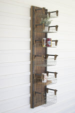 Recycled Wood Wall Shelf Organizer – Six Metal Wire Baskets by Kalalou