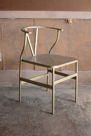 Antique Brass Metal Wishbone Chair, Modern Dining Accent by Kalalou