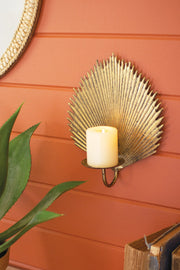 Gold Pressed Metal Leaf Candle Sconce – Modern Tropical Wall Accent